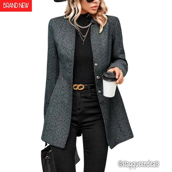 Jackets & Blazers - Wool Blend Herringbone Blazer Slim Fit Business Casual Jacket